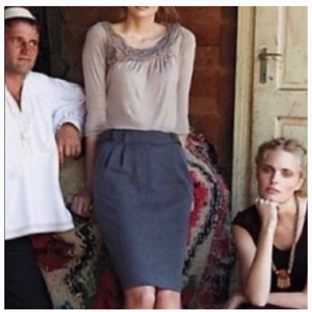 Maeve Gray Dark Buckles Pencil Skirt Knit XS 0